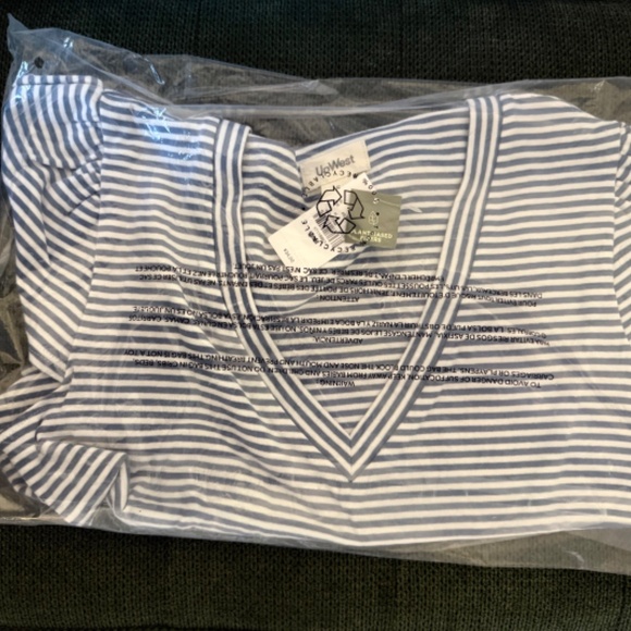 💙 Cotton Mini Rib Flutter Sleeve Tee | UpWest | Blue Stripe | NWT - Picture 9 of 9